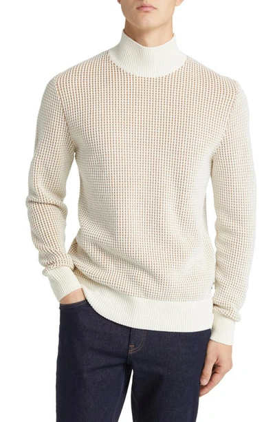 Hugo Boss Mock-neck Sweater In Structured Cotton And Virgin Wool In Open White