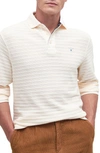 Barbour Cramlington Pique Textured Stripe Long Sleeve Polo Shirt In Antique White