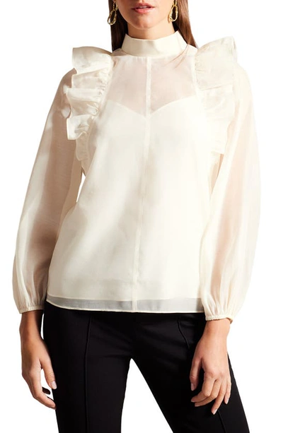 Ted Baker Aubreei Womens Knit Rib Collar Top With Balloon Sleeves Colo In Nude