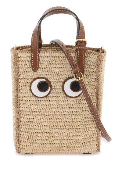 Anya Hindmarch Eyes-embroidered Raffia Tote Bag In Cream