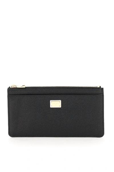 Dolce & Gabbana Cardholder Pouch In Dauphine Calfskin Women In Black