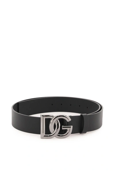 Dolce & Gabbana Lux Leather Belt With Dg Buckle In Black