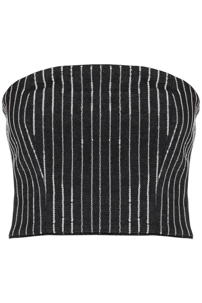 Rotate Birger Christensen Cropped Top With Sequined Stripes In Black