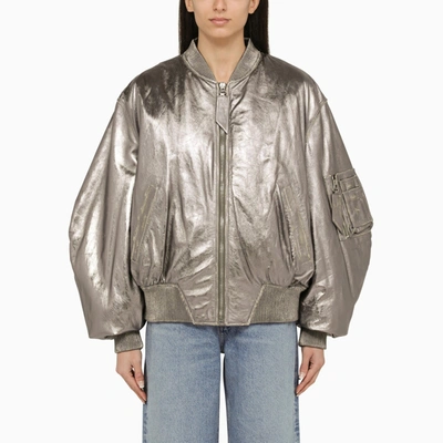 Attico Metallic Leather Bomber Jacket In Silver