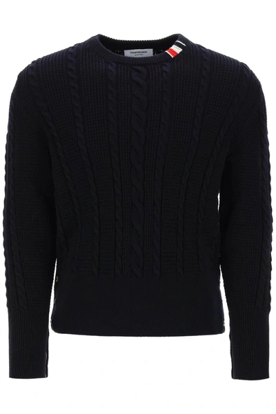 THOM BROWNE THOM BROWNE CABLE WOOL SWEATER WITH RWB DETAIL