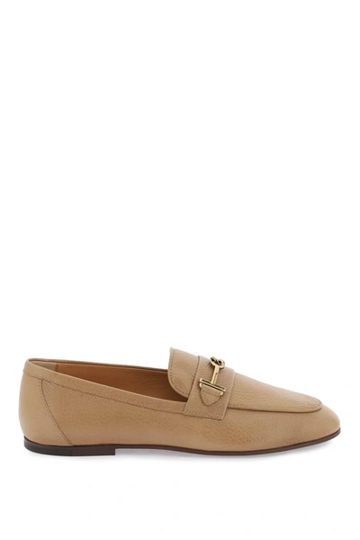 Tod's Leather Loafers With Bow In Beige