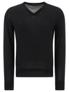 Tom Ford V-neck Black Wool Jersey With Long Sleeves
