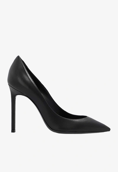 Saint Laurent Anja 105 Leather Pointed Pumps In Black