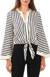 Halogen Stripe Bell Sleeve Tie Front Button-up Top In Ink Blue