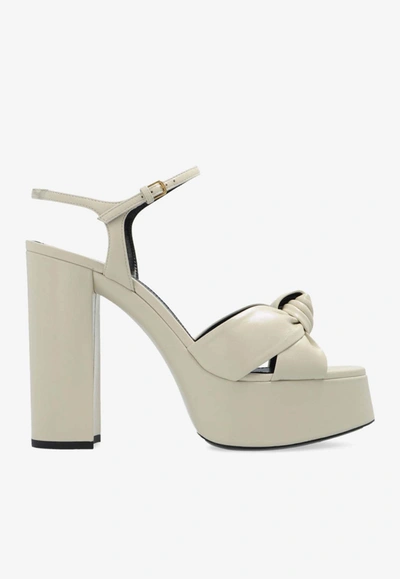 Saint Laurent Bianca 125 Leather Platform Sandals In Pearl