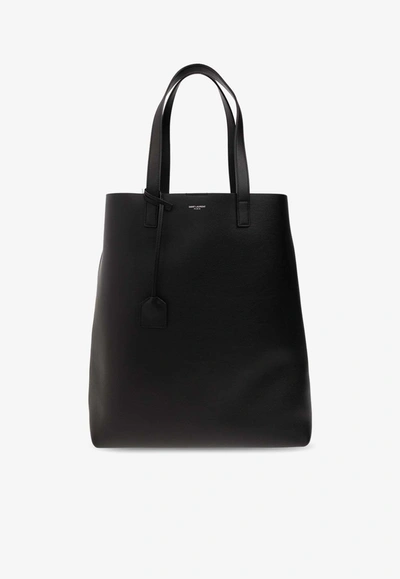 Saint Laurent Bold Logo-print Leather Tote Bag In Black