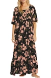 Billabong Full Bloom Smocked Maxi Dress In Black Sands