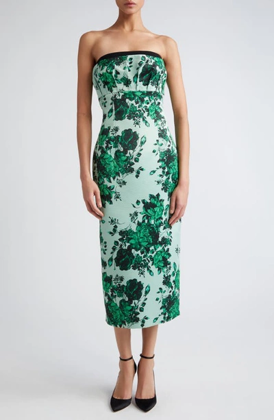 Emilia Wickstead Adalina Strapless Floral-print Faille Dress In Green Festive Bouquet