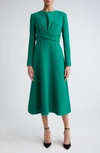 Emilia Wickstead Elta Crepe Flared Midi Dress In Jade Green