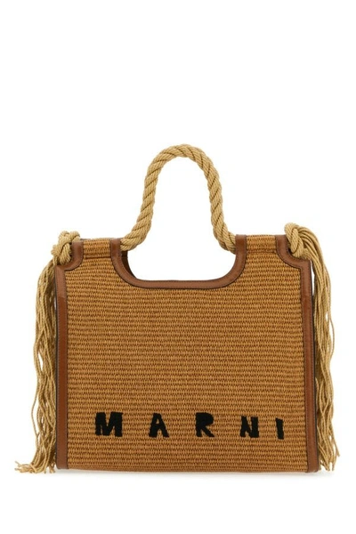 Marni Woman Raffia Marcel Shopping Bag In Brown