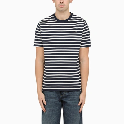 Apc A.p.c. Striped T Shirt With Logo Inscription In Blue