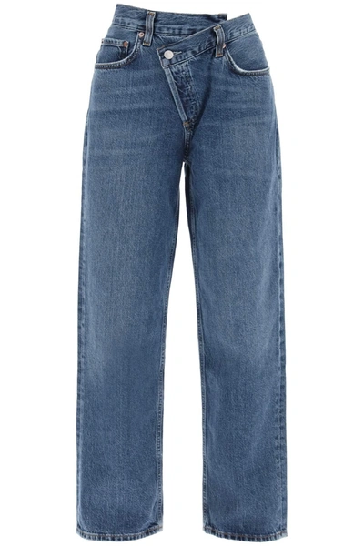 Agolde Criss Cross High Rise Cotton Jeans In Control In Azul