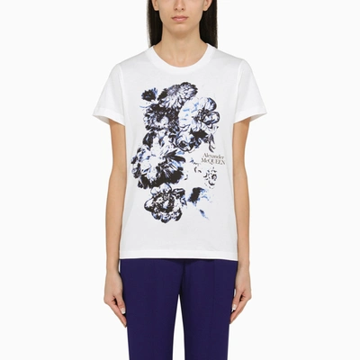 Alexander Mcqueen Floral-print Cotton T-shirt In White