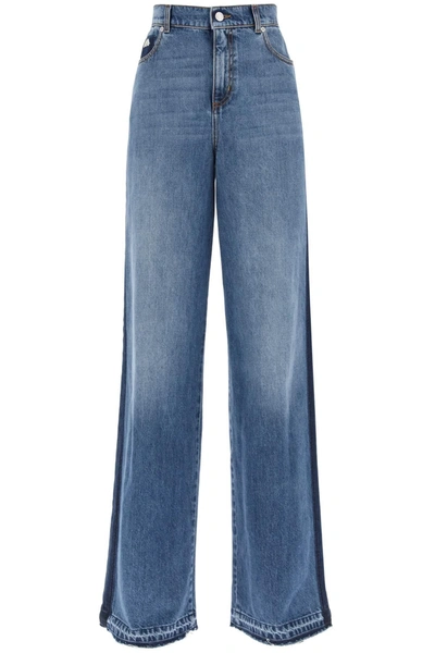 Alexander Mcqueen Wide Leg Jeans With Contrasting Details In Blue