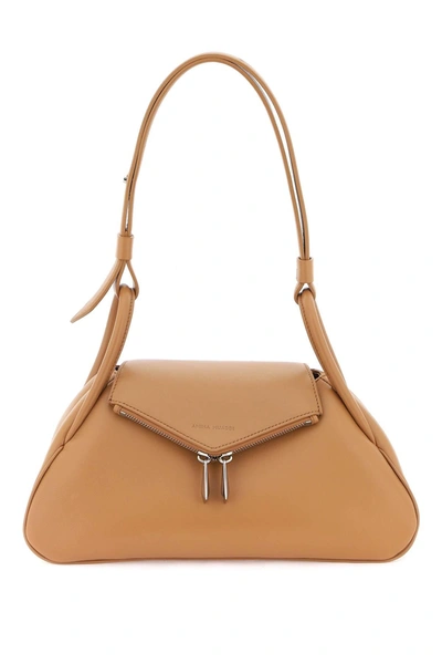 Amina Muaddi Gemini Zip Napa Leather Shoulder Bag In Brown