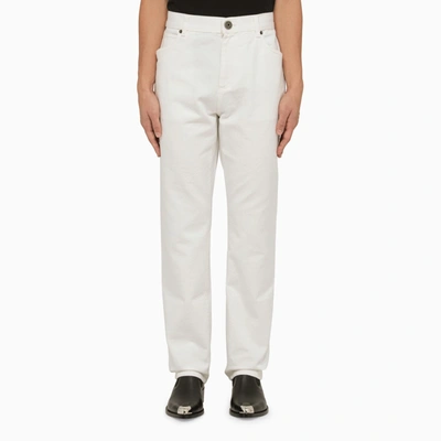 Balmain Regular Cotton Denim Jeans In White