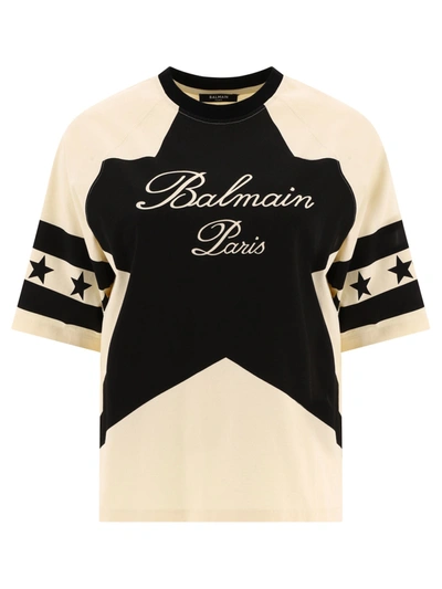 Balmain Stars Logo-print Cotton T-shirt In Got Creme Noir