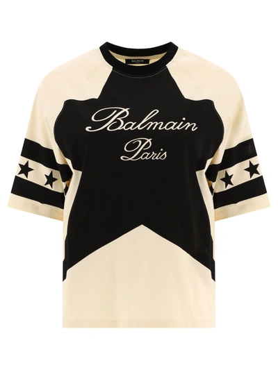 Balmain Stars Logo-print Cotton T-shirt In Beige