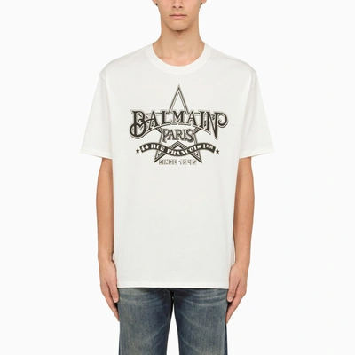 Balmain White Crew Neck T Shirt With Logo
