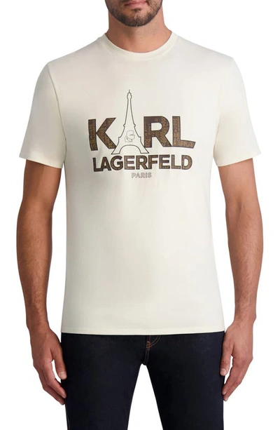 Karl Lagerfeld Cotton Eiffel Tower Karl Logo Graphic Tee In Natural