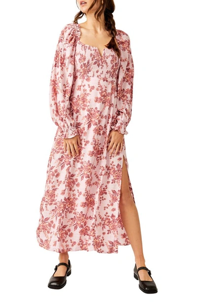 Free People Jaymes Smocked Floral Print Midi Dress In Lilac Combo