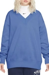 Nike Women's  Sportswear Phoenix Fleece Oversized V-neck Sweatshirt In Blue