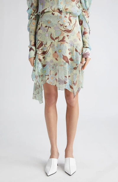 Stella Mccartney Lady Garden Print Silk Chiffon Skirt In Mint Multicolour