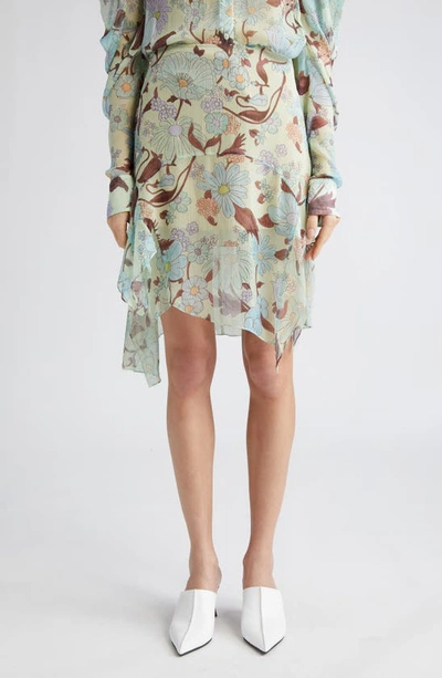 Stella Mccartney Lady Garden Print Silk Chiffon Skirt In 3945 - Multicolor Mint