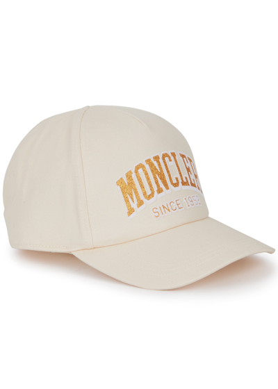 Moncler Logo-appliqué Cotton-twill Cap In Beige