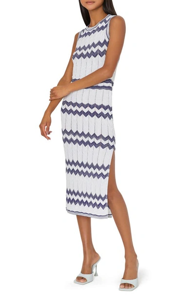 Milly Oversize Zigzag Knit Midi Dress In Navy Ecru