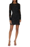 Milly Nessa Long Sleeve 3d Lace Sheath Dress In Black