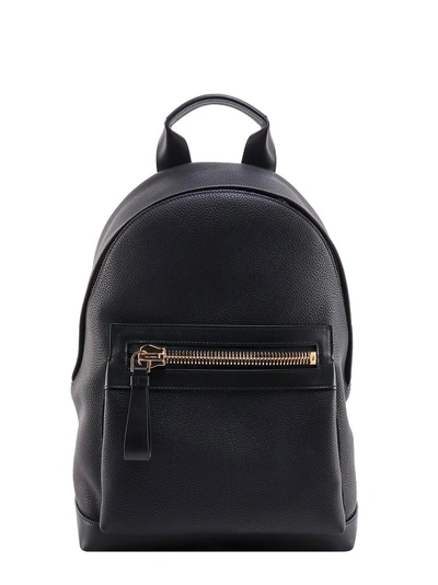 Tom Ford Textured Leather Backpack With Pocket On The Front In Black