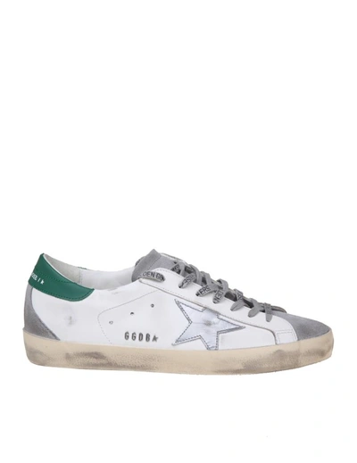 Golden Goose Super-star Sneakers In White And Green Leather And Suede