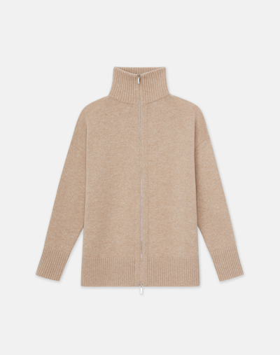 Lafayette 148 Wool-cashmere Zip Front Cardigan In Dune Melange