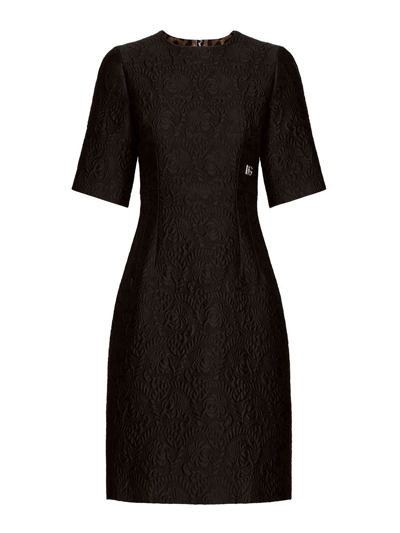 Dolce & Gabbana Dress Cotton Black Floral Jacquard A-line Dress In Negro