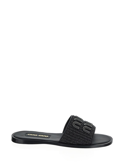 Miu Miu Logo Slipper In Black