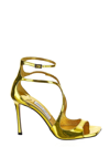 Jimmy Choo Citrine Liquid Metal Leather Azia 95 Sandals In Gold