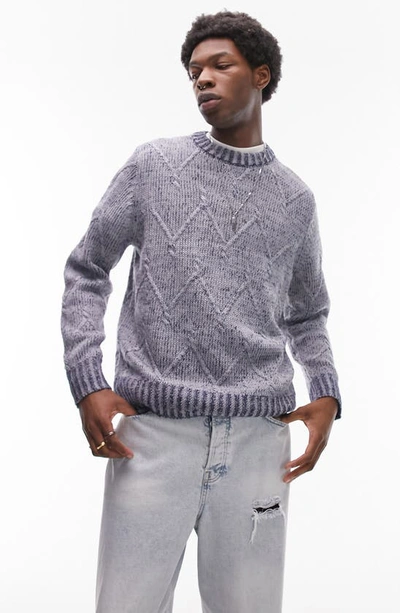 Topman Space Dye Jacquard Cable Knit Jumper In Blue