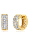 CRISLU BRILLIANT ROUND & SQUARE BAGUETTE CUBIC ZIRCONIA HUGGIE HOOP EARRINGS