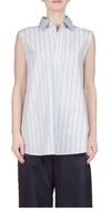 6397 Sleeveless Button Down Top In Light Blue/navy