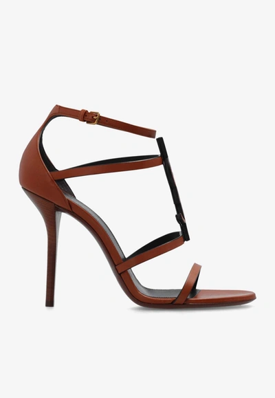 Saint Laurent Cassandra 100 Strappy Sandals In Calf Leather In Brown