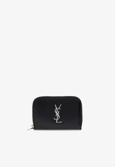 Saint Laurent Cassandre Zipped Wallet In Black