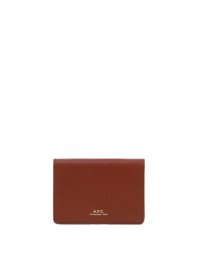 Apc 'stefan' Brown Bi-fold Wallet With Laminated Logo In Leather Woman