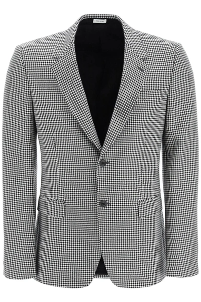 Alexander Mcqueen Houndstooth Single Breasted Blazer In Black