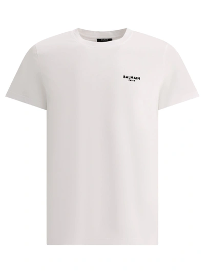 BALMAIN BALMAIN T SHIRT WITH FLOCKED BALMAIN PARIS LOGO